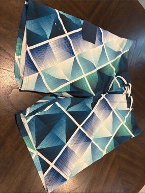 Joe Boxer Blue & Teal Geometric Swim Shorts